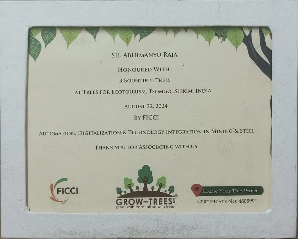 Honoured at TREES FOR ECOTOURISM, TSOMGO, SIKKIM, INDIA